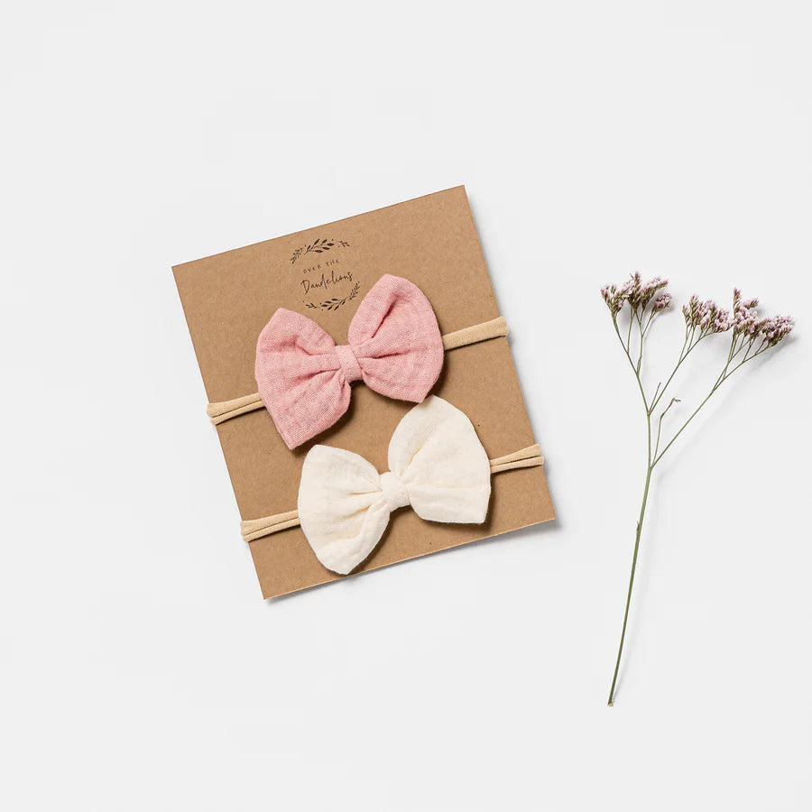 Organic Muslin Bow Headbands | Shell Pink + Milk