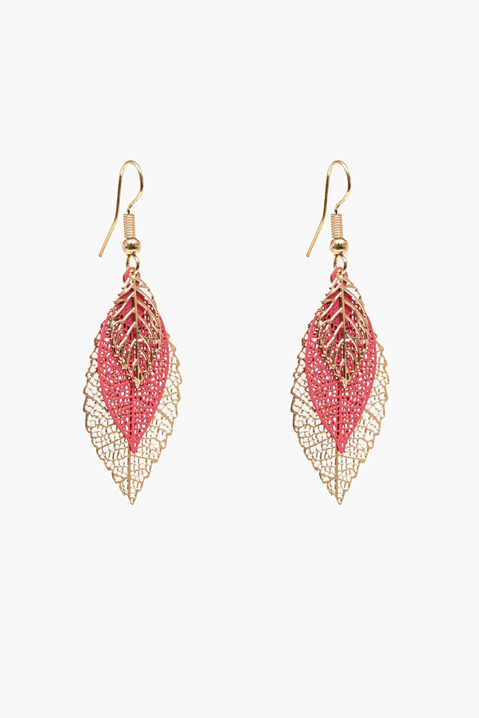 Leaves Earrings | Gold & Pink