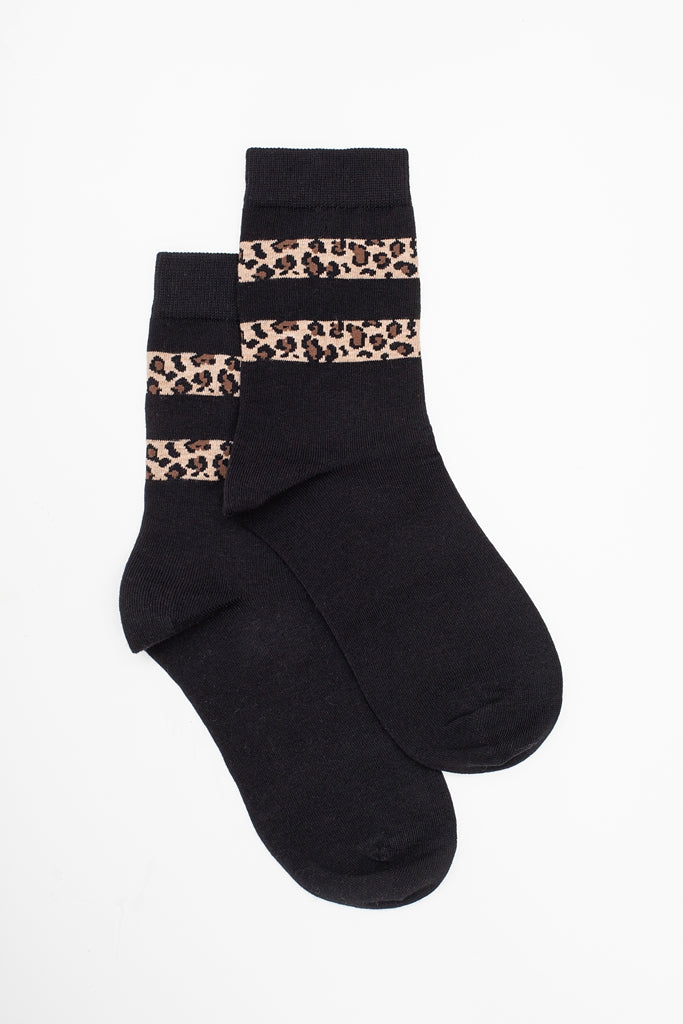 Leopard Stripe Socks | Black