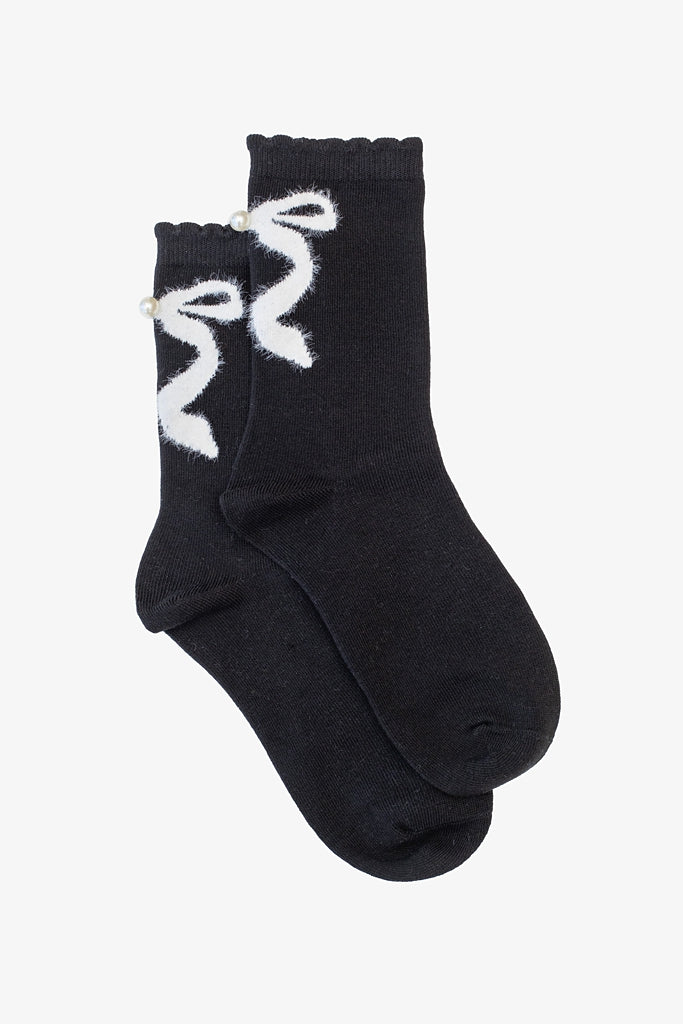 Pearl Bow Socks | Black