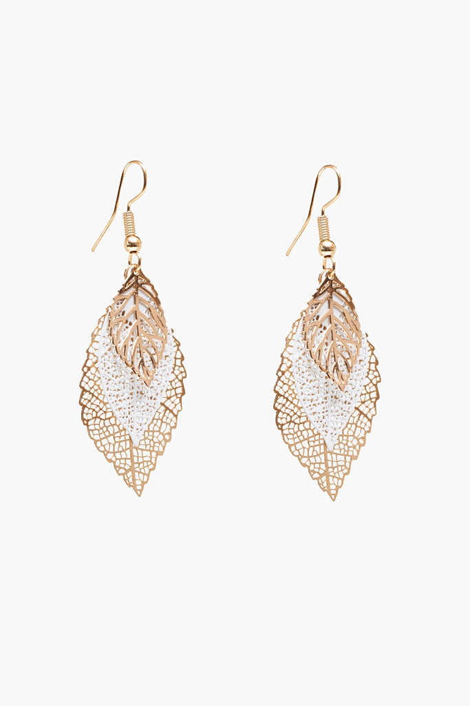 Leaves Earrings | Gold & White