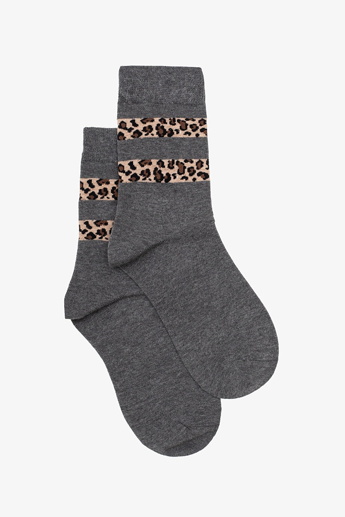 Leopard Stripe Socks | Grey
