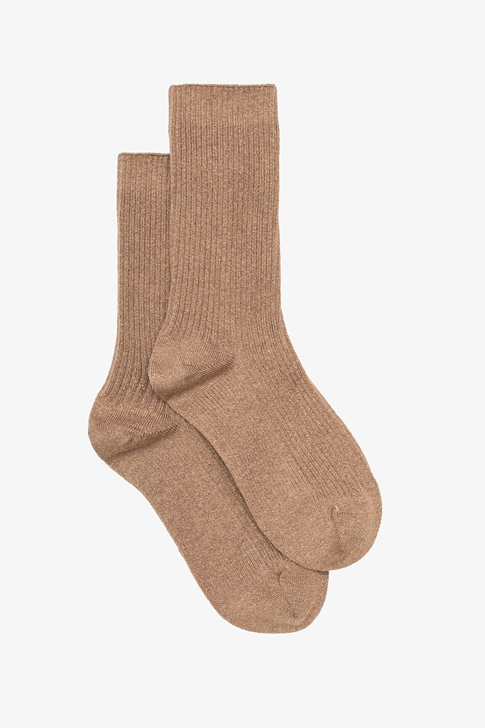 Ribbed Lurex Socks | Khaki